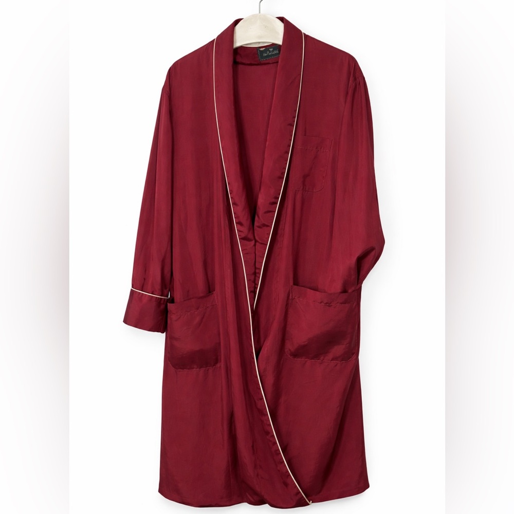 Vintage 1950s–60s Burgundy Smoking Jacket Robe | The Palace Acetate Lounge Coat